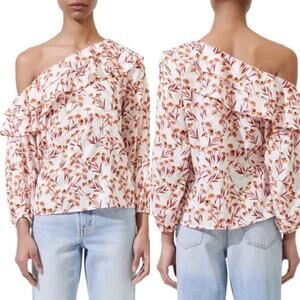 NWT Maje Laurane One Shoulder Floral Ruffle Blouse